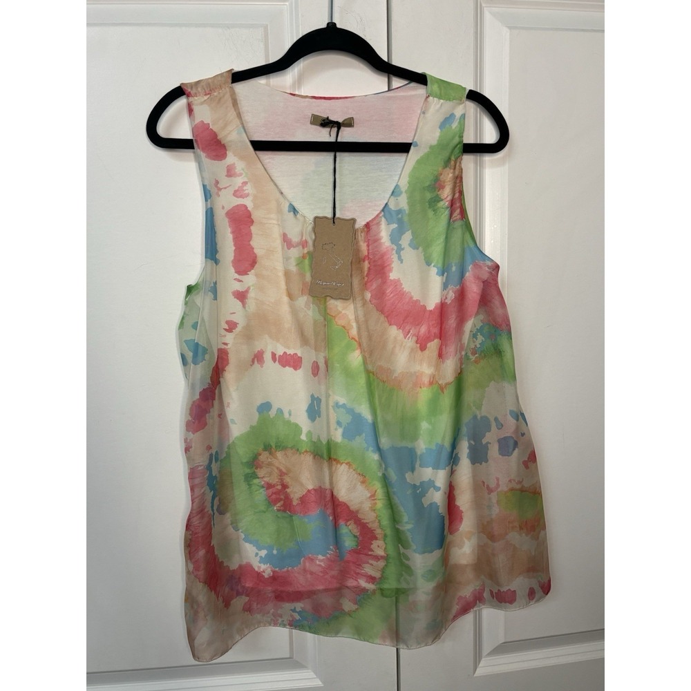 NWT Beyond Capri Tie Dye Tank Top Womens OS Sheer Chiffon Made Italy Beach